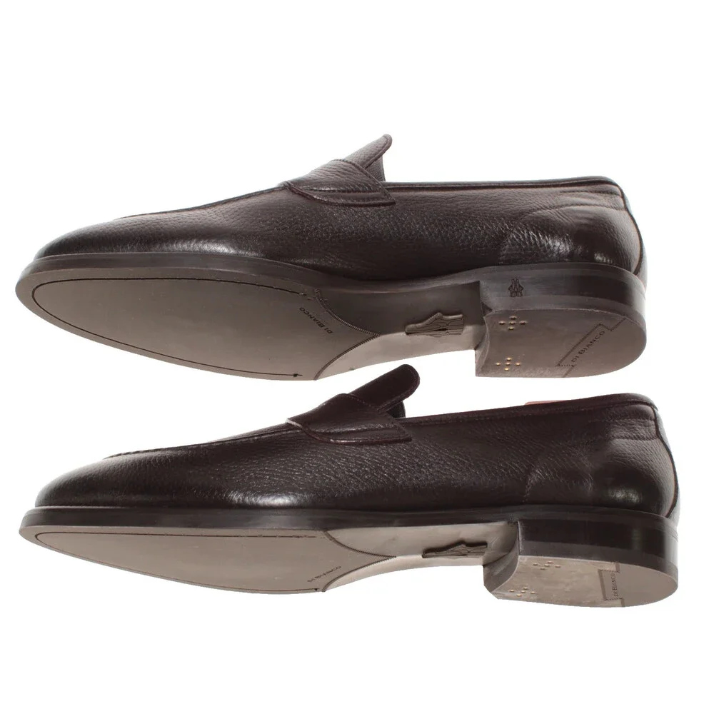 Di Bianco NWB Slip On Penny Loafers Size 11 US in Dark Brown Pebbled Leather